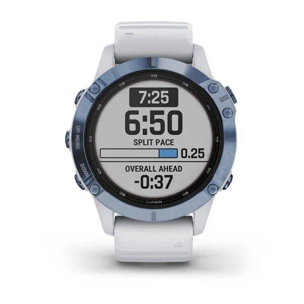 Мультиспортивные часы Garmin Fenix 6 Pro Solar с GPS, синий минерал с белым ремешком (010-02410-19)