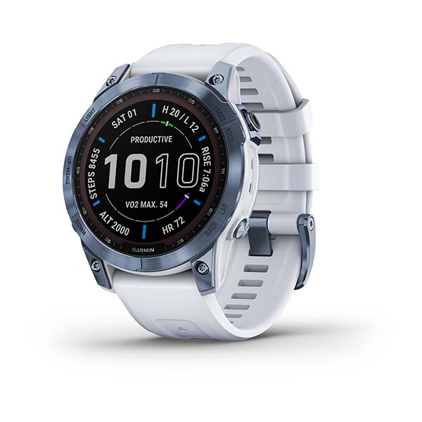 Мультиспорт.часы Garmin Fenix 7 Sapphire Solar, DLC-покрытие,синие с белым ремешком (010-02540-25)