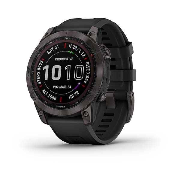 Мультиспорт.часы Garmin Fenix 7 Sapphire Solar, DLC-покрытие,черные с черным ремешком (010-02540-35)