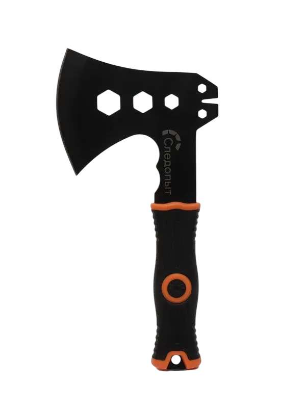 Топор туристический "СЛЕДОПЫТ" в чехле (PF-AT-09 240*130*85 мм, 350 гр., обрез.ручка с оранж. вставками, в чехле/60/40)