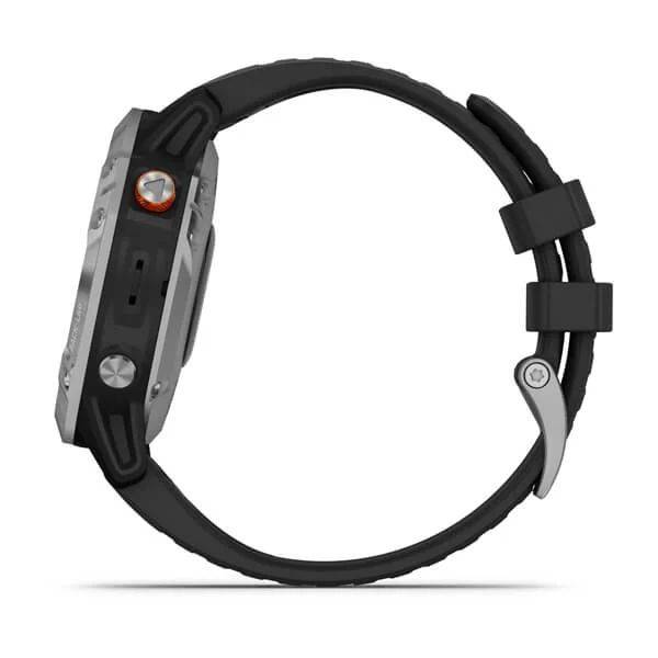 Мультиспортивные часы Garmin Fenix 6 Solar с GPS, серебристые с черным ремешком (010-02410-00)
