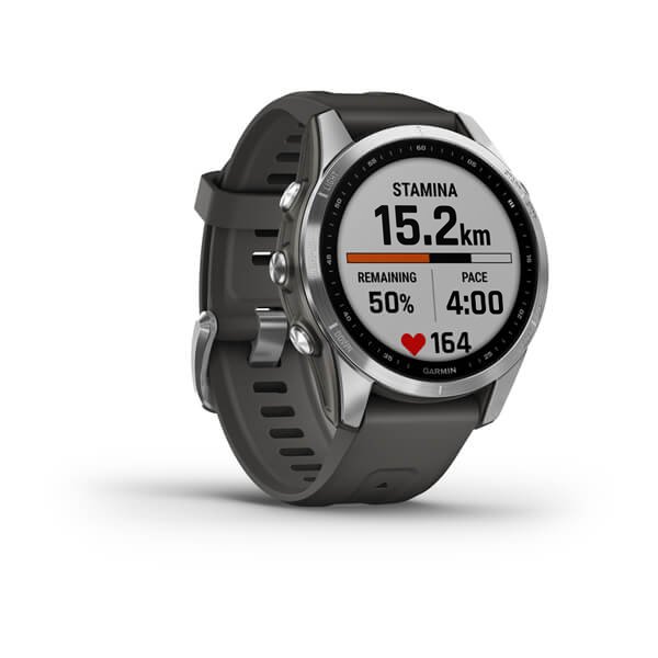 Мультиспорт.часы Garmin Fenix 7s,серебристые с графитовым силиконовым ремешком (010-02539-01)