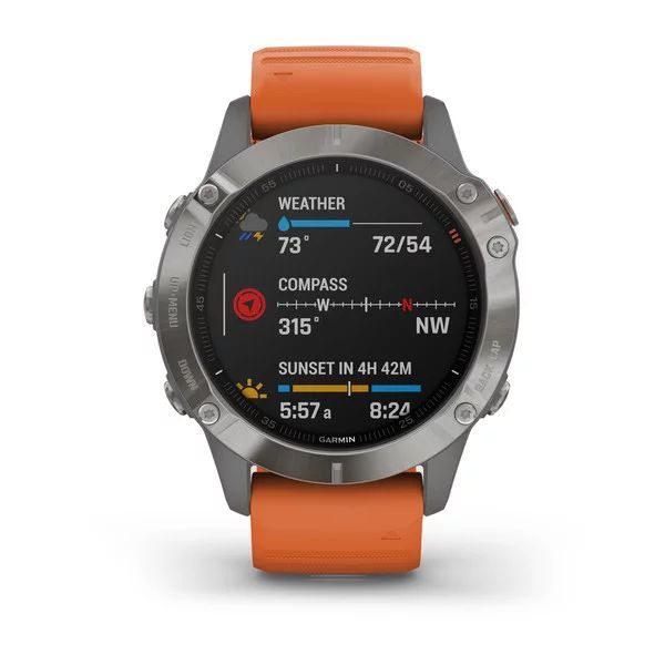 Мультиспортивные часы Garmin Fenix 6 sapphire с gps, титановый с оранжевым ремешком