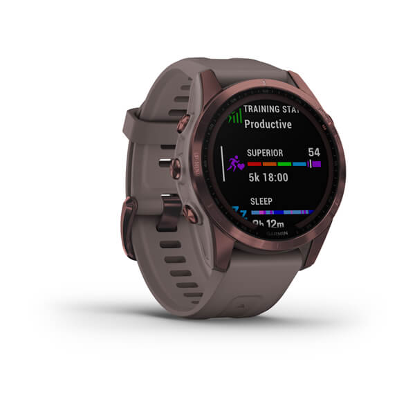 Мультиспортивные часы Garmin Fenix 7s Sapphire Solar,темная бронза с серым ремешком (010-02539-29)