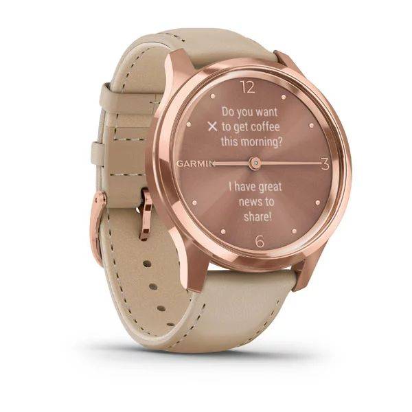 Часы Garmin Vivomove Luxe роз. золото pvd 18k с кожан. ремешком (010-02241-21)