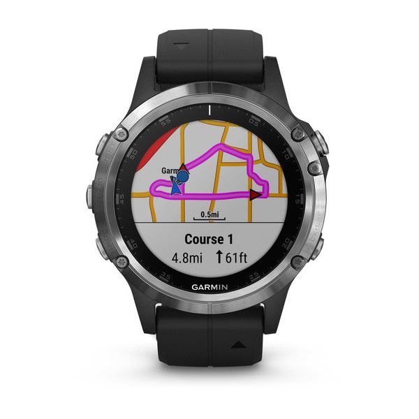 Спортивные часы Garmin Fenix 5 plus glass Russia серебристые с черным ремешком (010-01988-17)