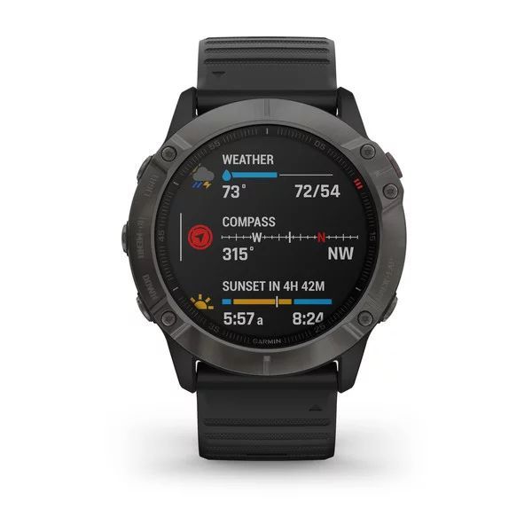 Мультиспортивные часы Garmin Fenix 6x sapphire с gps, серые DLC с черным ремешком