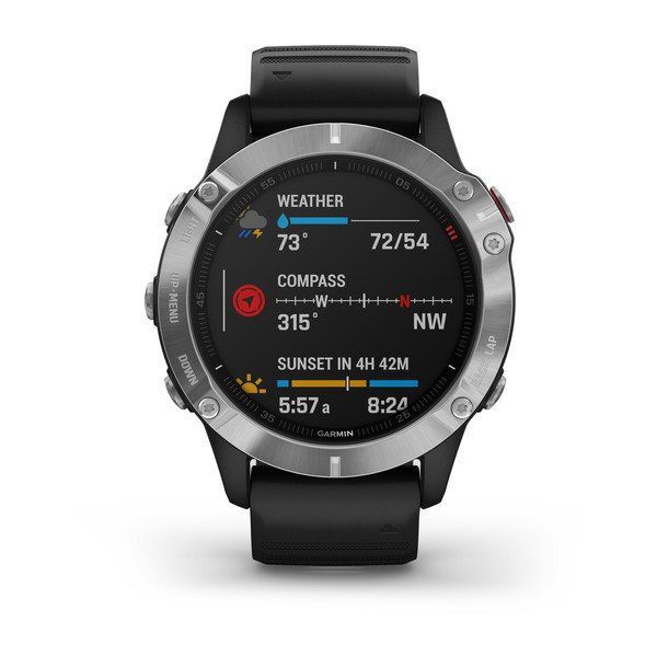 Мультиспортивные часы Garmin Fenix 6 с gps, серебристые с черным ремешком
