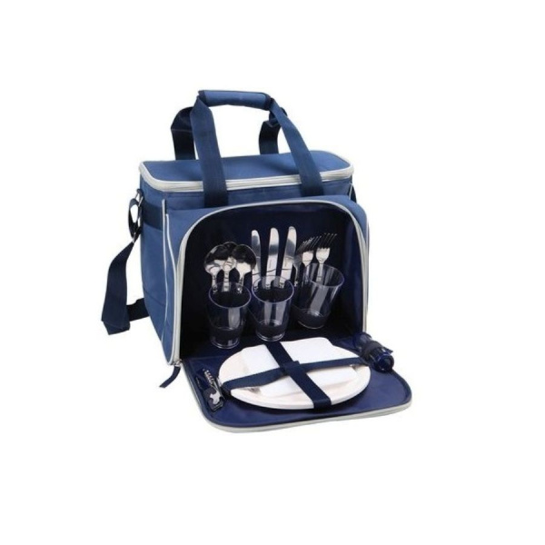 Сумка-холодильник Арктика с набором посуды 4100-3 пикниковый набор (3 чел), синий с рисунком