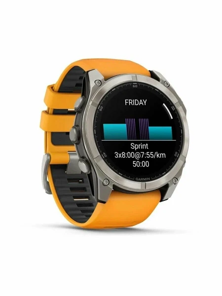 Часы Garmin Fenix ​​8 AMOLED, 51 мм сапфирово-титановый с силиконовым ремешком Spark Orange/Graphite