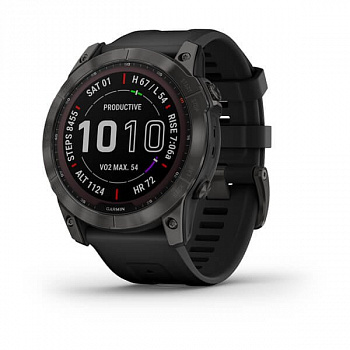 Мультиспорт.часы Garmin Fenix 7x Sapphire Solar, DLC-покрытие,серые с черным ремешк. (010-02541-11)