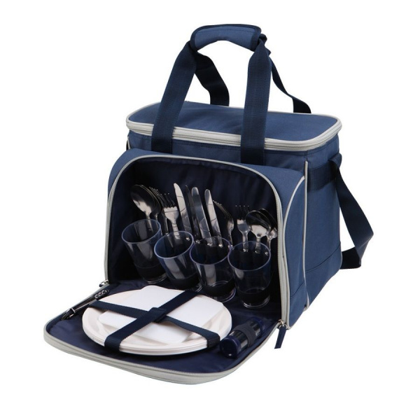 Сумка-холодильник Арктика с набором посуды 4100-4 пикниковый набор (4 чел), синий с рисунком