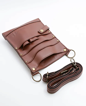 Сумка кожаная на пояс для садовых ножниц и секаторов Sakagen (коричневый, размер L)