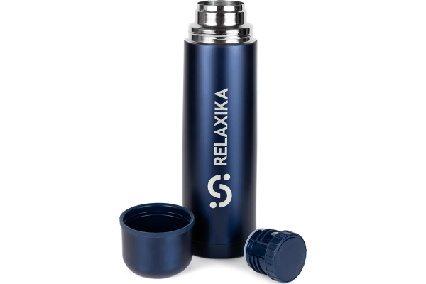 Термос Relaxika 101 (1 литр), темно-синий (стикерпак "7 вершин")