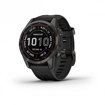 Мультиспорт.часы Garmin Fenix 7s Sapphire Solar, DLC-покрытие,серые с черным ремешком (010-02539-25)